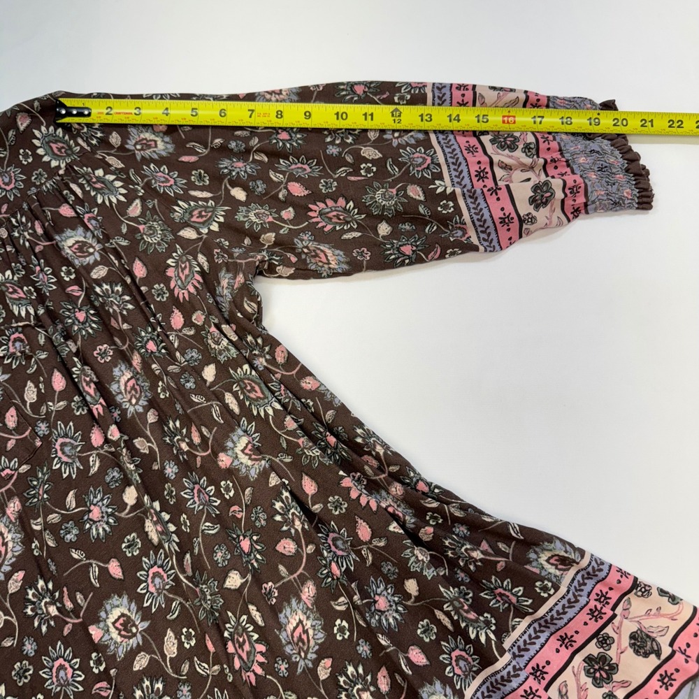Natural Life Floral Paisley Boho Mini Dress Womens Large Brown Rayon Tie Neck - Picture 8 of 10